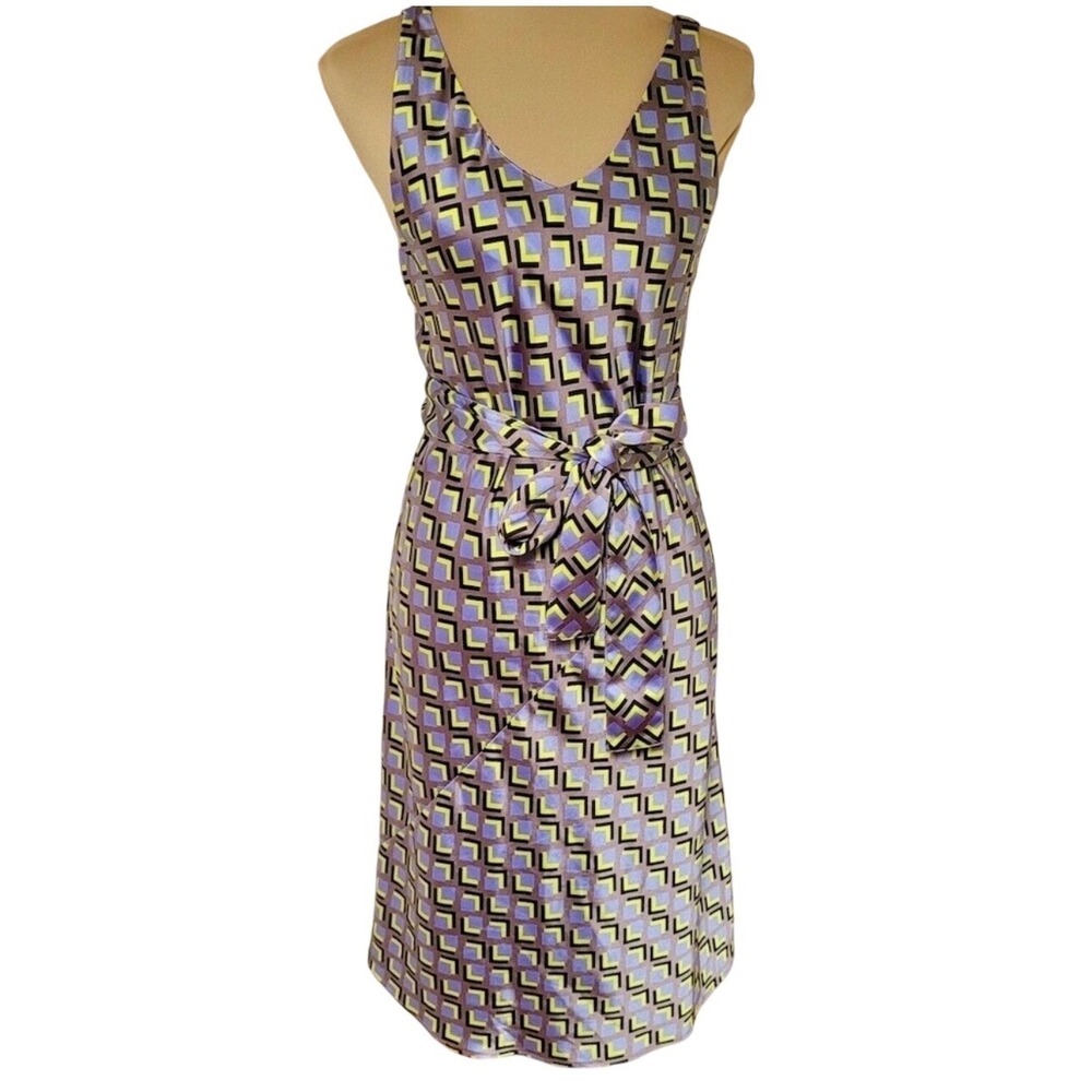 Wildfang Empower Satin Slip Dress Geometric Print Purple Blue Yellow Large